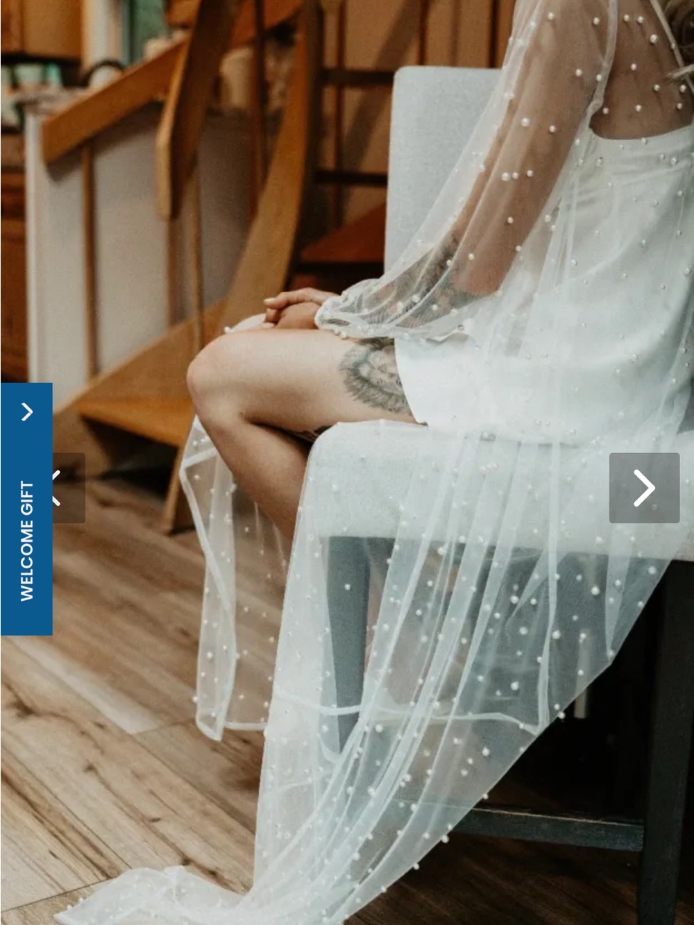 Sheer Pearl-Embellished White Bridal/maternity Robe